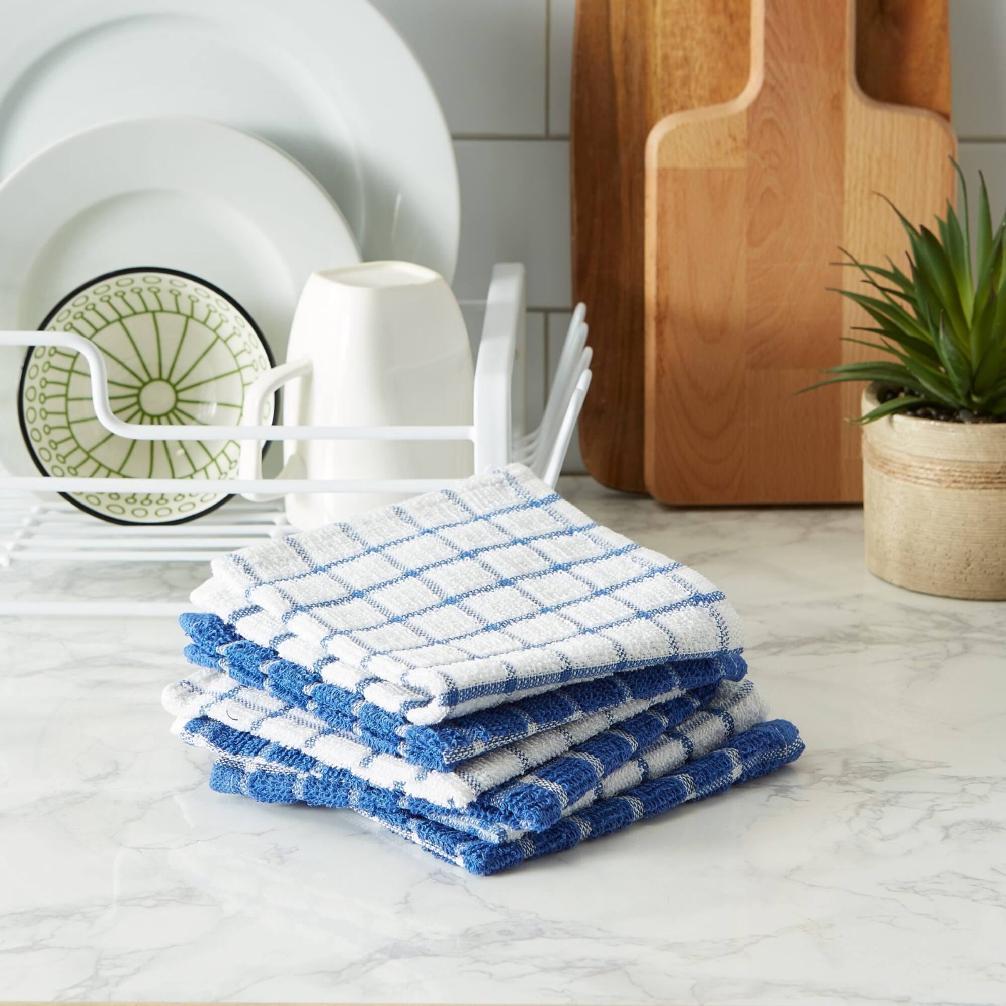 DII® Blue Combo Windowpane Dishcloths, 6ct.